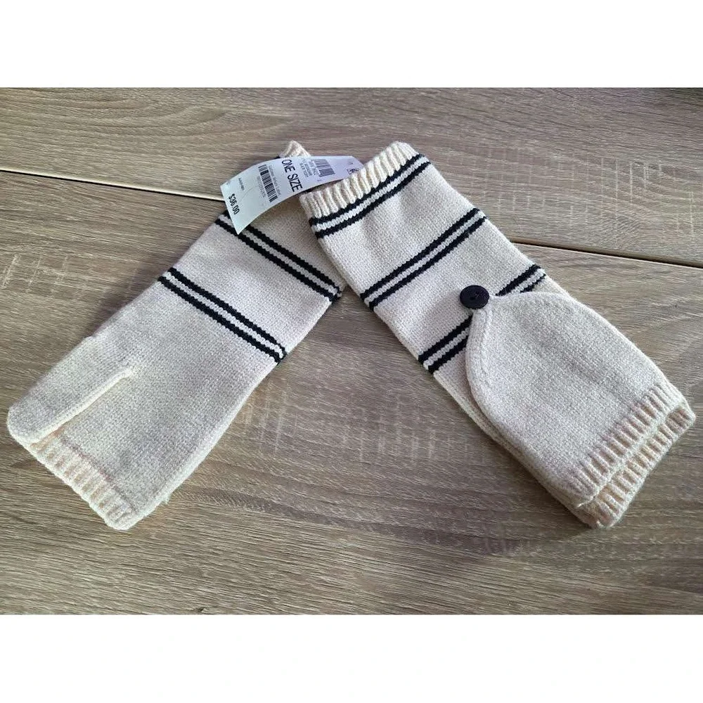 On 34th Womens Convertible Fingerless Mitten Gloves Black Ivory Stripe MO2542408